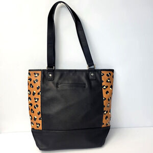 Thirty-One Colorblock Tote Womens Black Beauty Pebble Leopard Panel Bag Handbag